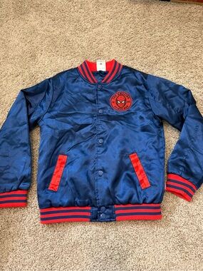 Disney Blue and Red Spider-Man Satin Bomber Jacket